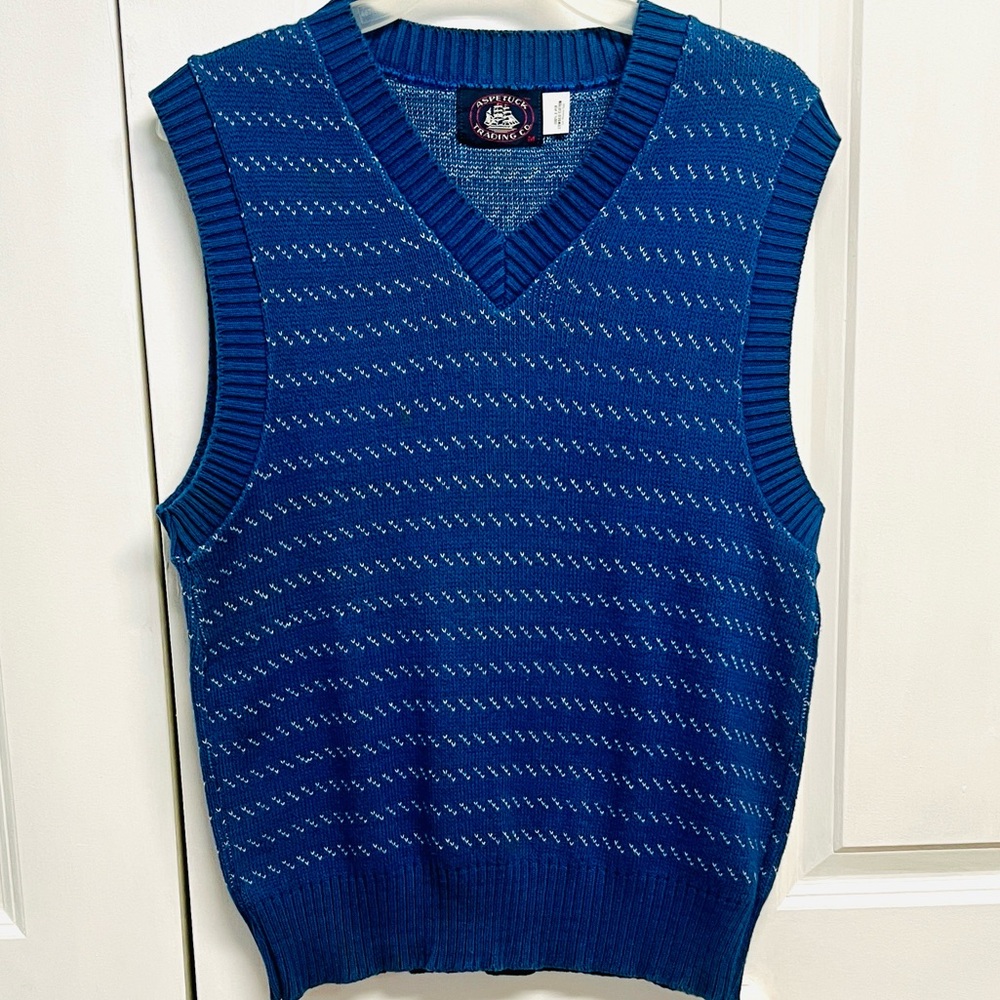 Aspetuck Men's Navy V-Neck Knit Sweater Vest Size M